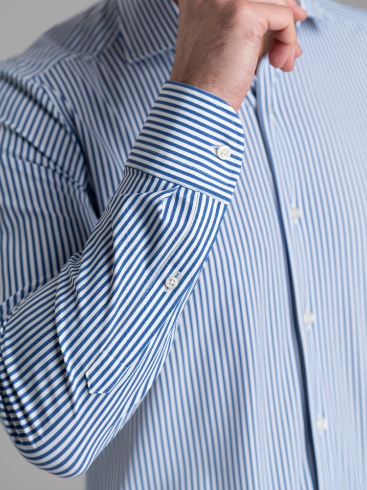 Camicia uomo TECNO rigata blu e bianca con collo semi francese