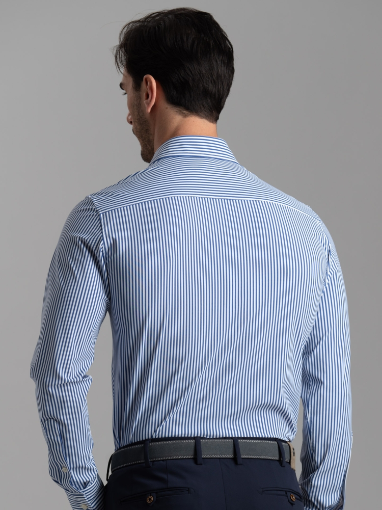 Camicia uomo TECNO rigata blu e bianca con collo semi francese