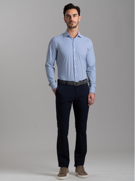 Camicia uomo TECNO rigata blu e bianca con collo semi francese