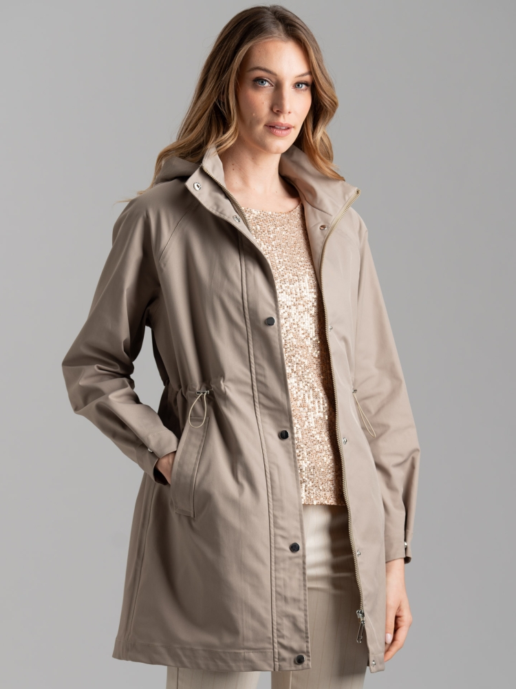 Spolverino donna in twill impermeabile con cappuccio
