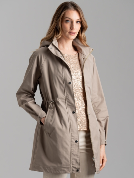Spolverino donna in twill impermeabile con cappuccio