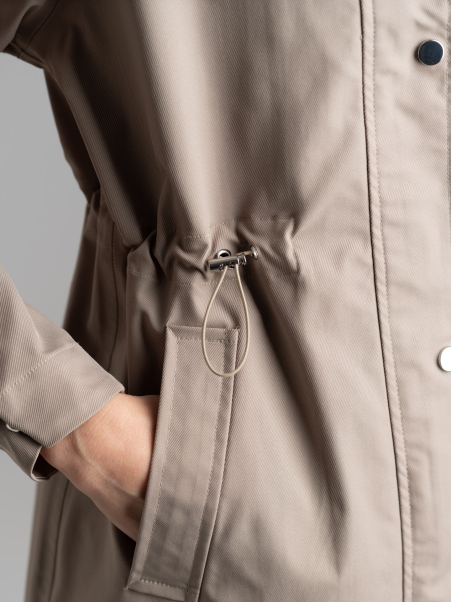 Spolverino donna in twill impermeabile con cappuccio