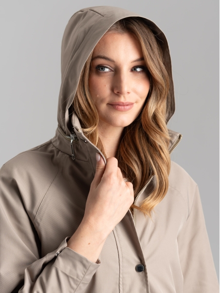 Spolverino donna in twill impermeabile con cappuccio