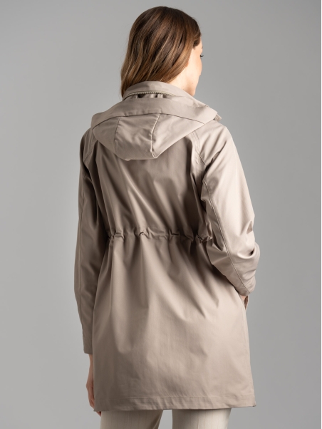 Spolverino donna in twill impermeabile con cappuccio