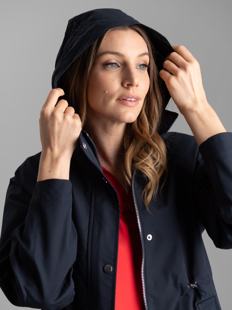 Spolverino donna in twill impermeabile con cappuccio