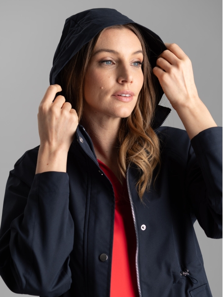 Spolverino donna in twill impermeabile con cappuccio