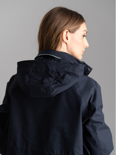 Spolverino donna in twill impermeabile con cappuccio