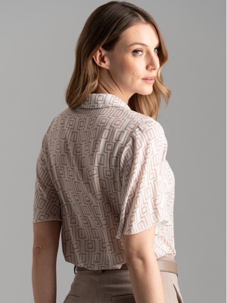 Camicia donna fantasia geometrica con manica a campana