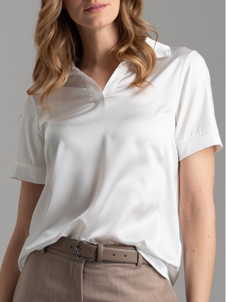 Camicia donna stile polo in due tessuti