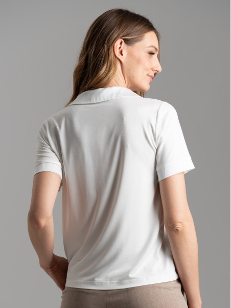 Camicia donna stile polo in due tessuti