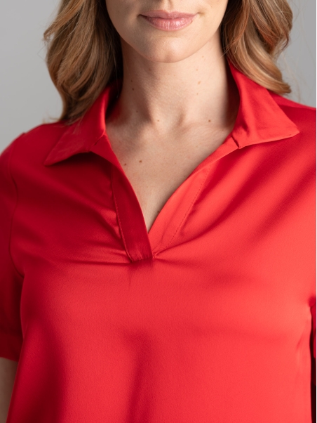 Camicia donna stile polo in due tessuti