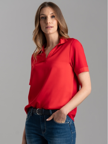 Camicia donna stile polo in due tessuti