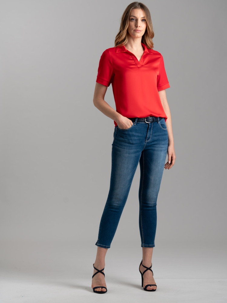 Camicia donna stile polo in due tessuti