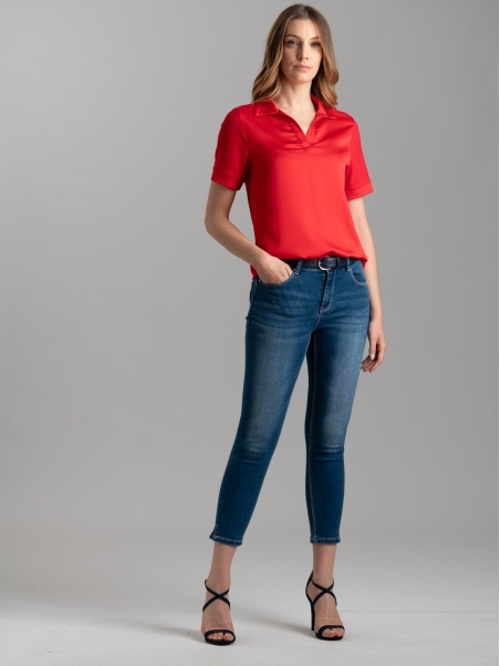 Camicia donna stile polo in due tessuti