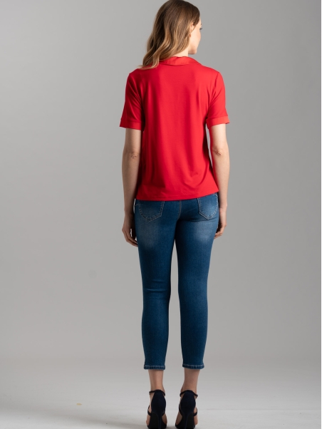 Camicia donna stile polo in due tessuti