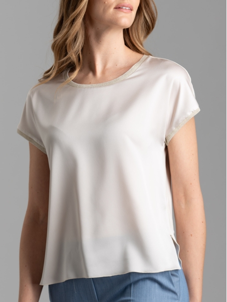 Camicia donna girocollo in due tessuti e lurex