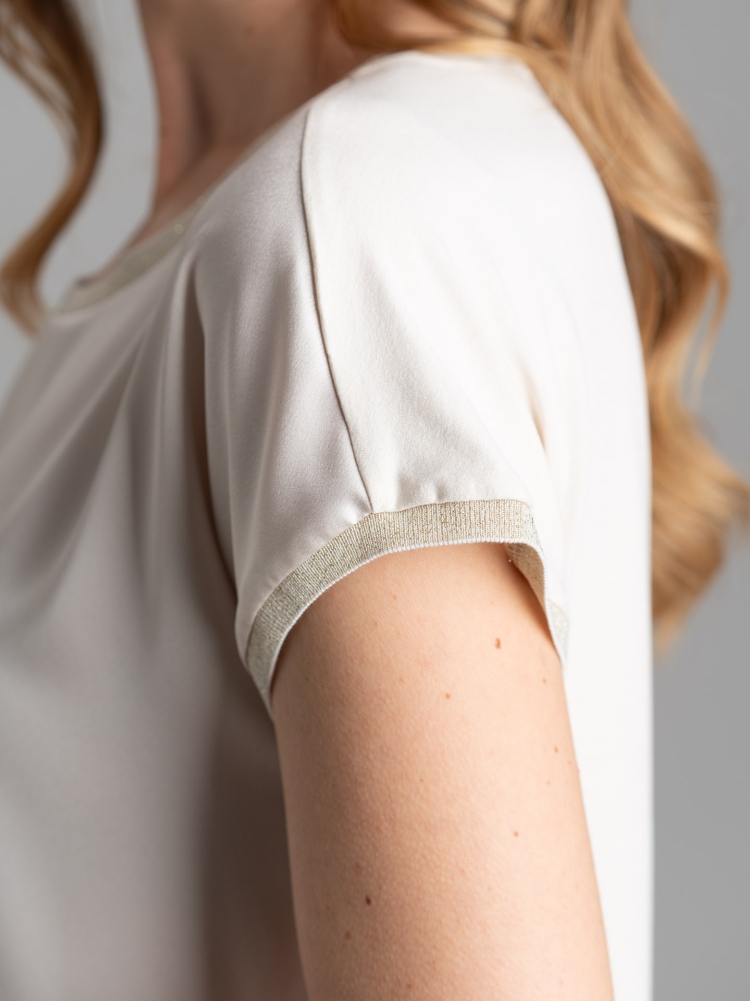 Camicia donna girocollo in due tessuti e lurex