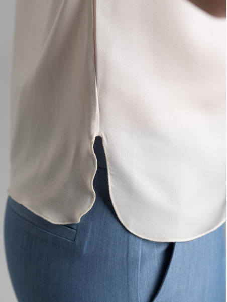 Camicia donna girocollo in due tessuti e lurex