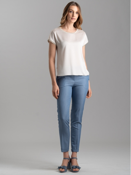 Camicia donna girocollo in due tessuti e lurex