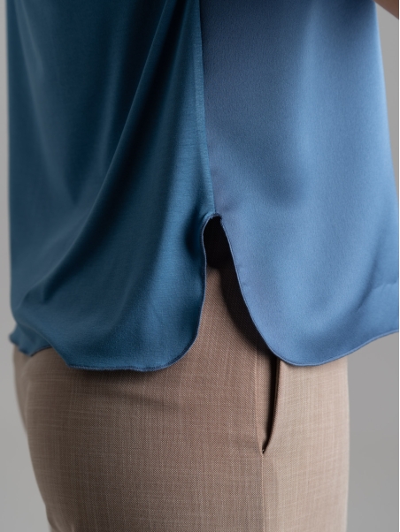 Camicia donna girocollo in due tessuti e lurex