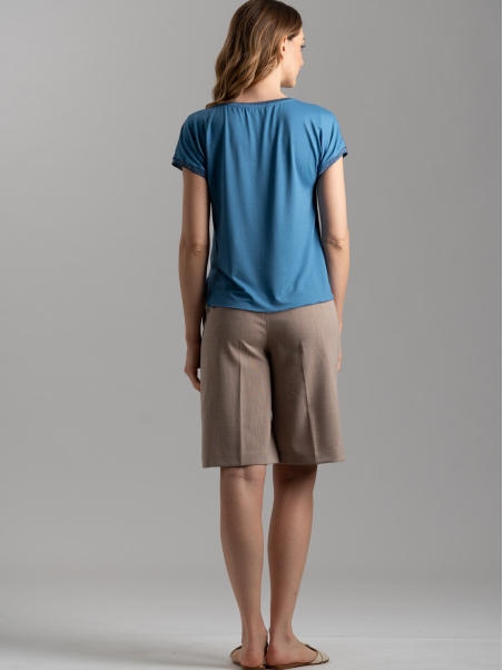 Camicia donna girocollo in due tessuti e lurex