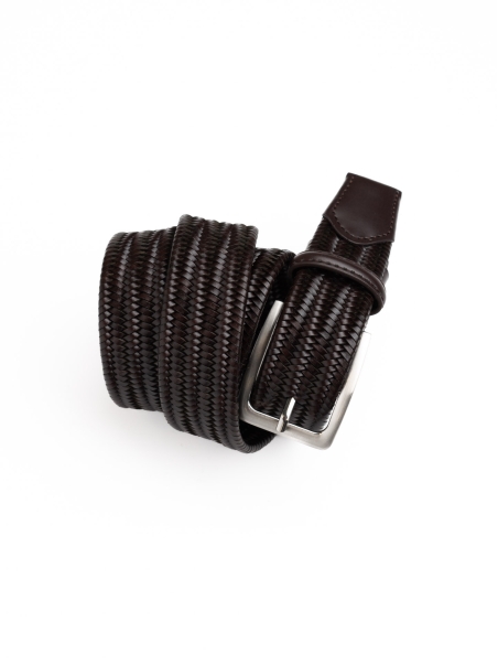 Cintura uomo in pelle intrecciata elastica e borchia