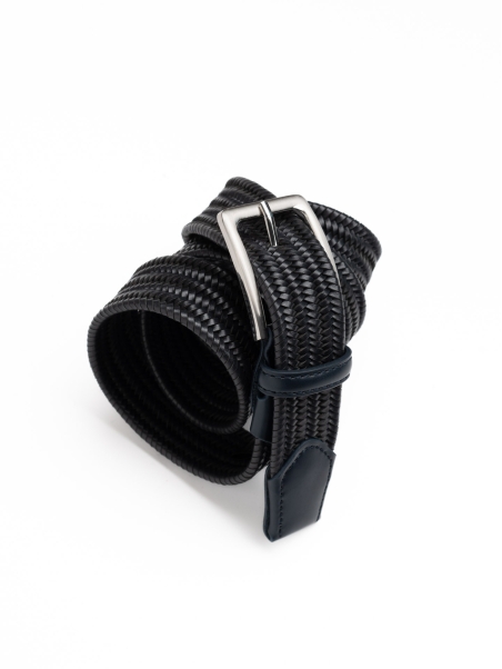 Cintura uomo in pelle intrecciata elastica e borchia