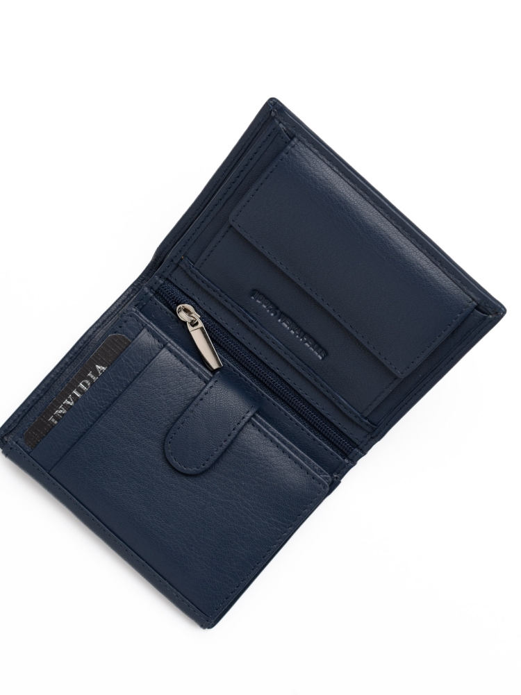 Portafoglio uomo compatto in pura pelle con zip interna