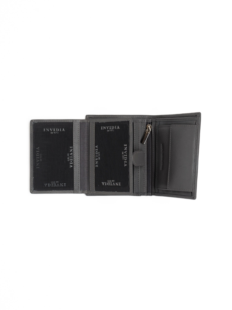 Cartera compacta de hombre en piel pura con cremallera interior