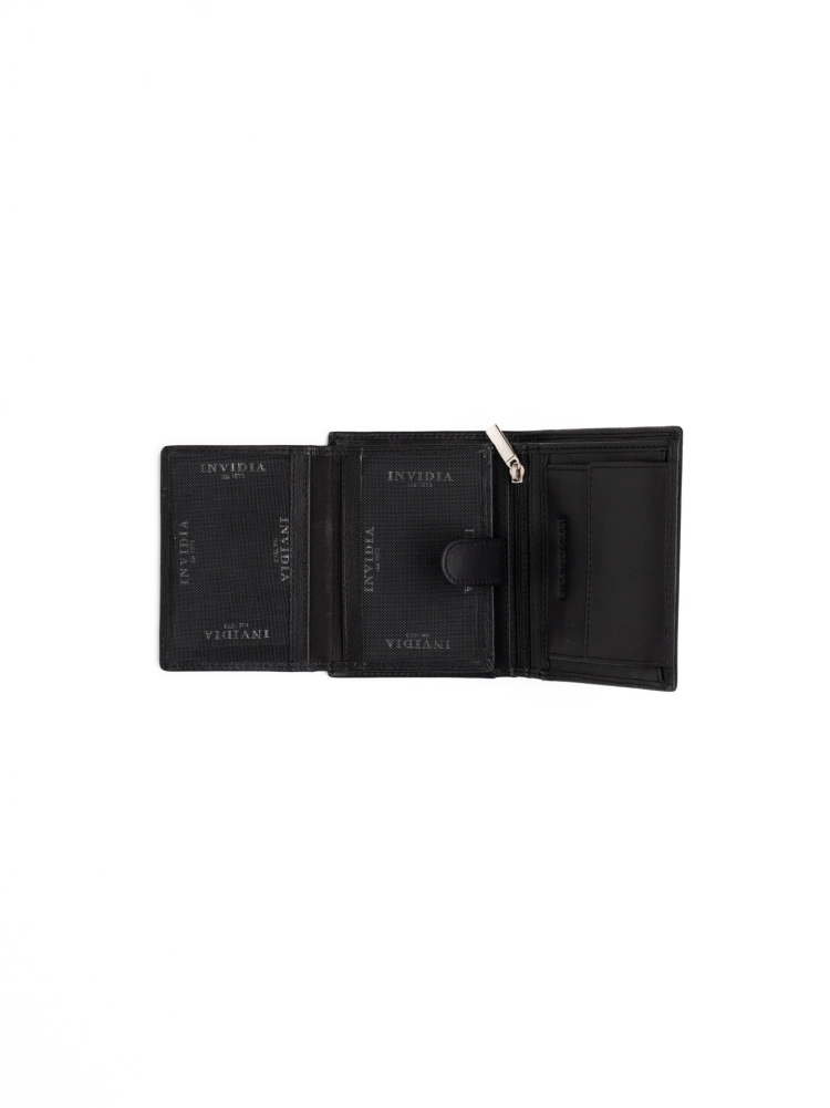 Portafoglio uomo compatto in pura pelle con zip interna