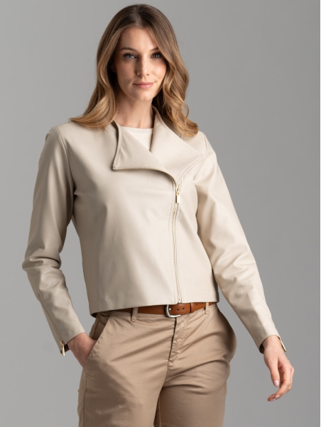 Giubbino donna chiodo zippato in ecopelle martellata