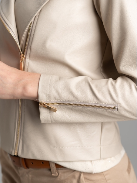 Giubbino donna chiodo zippato in ecopelle martellata