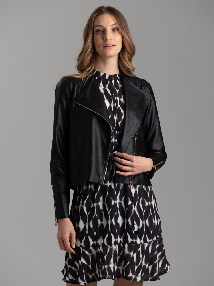 Giubbino donna chiodo zippato in ecopelle martellata