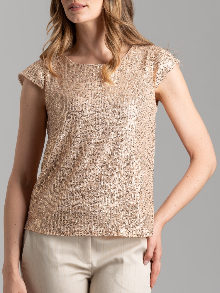 Top donna di paillettes beige