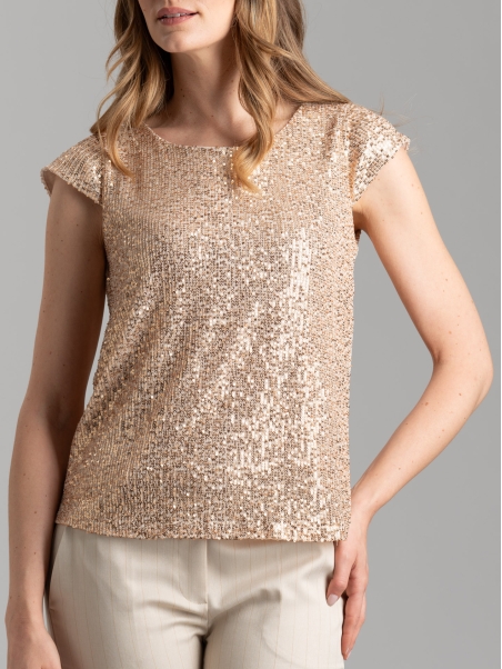 Top donna di paillettes beige