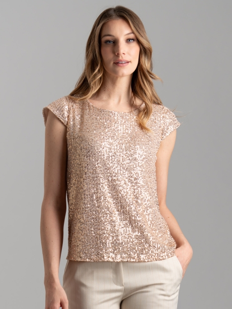 Top donna di paillettes beige