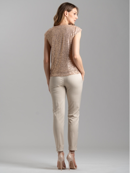 Top donna di paillettes beige