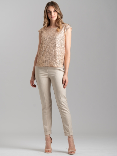 Top donna di paillettes beige