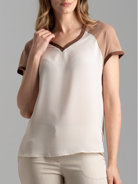 Camicia blusa donna con scollo a V a mezza manica