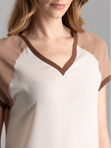 Camicia blusa donna con scollo a V a mezza manica