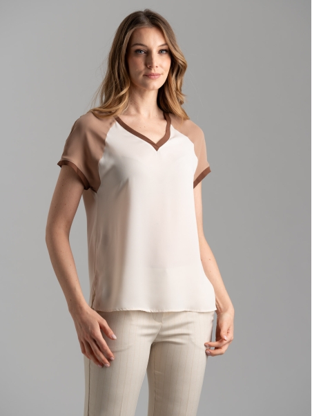 Camicia blusa donna con scollo a V a mezza manica