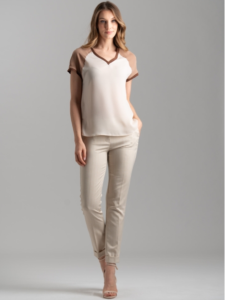 Camicia blusa donna con scollo a V a mezza manica