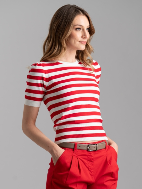 Maglia donna rigata a mezza manica
