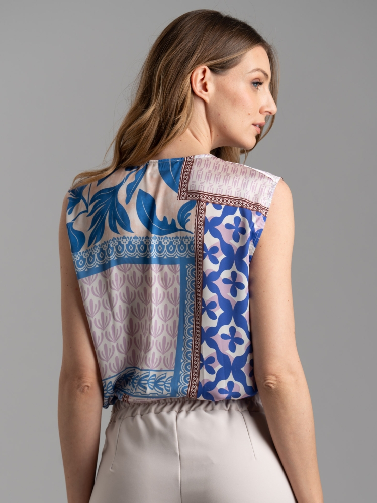 Camisa sin mangas de mujer con estampado patchwork