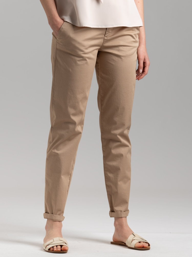 Pantalone donna chino in raso di cotone stretch tinto capo
