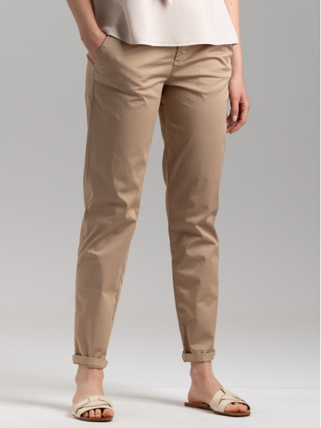 Pantalone donna chino in raso di cotone stretch tinto capo