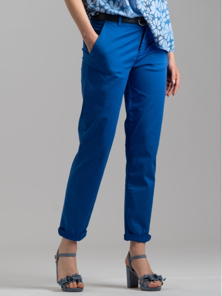 Pantalone donna chino in raso di cotone stretch tinto capo