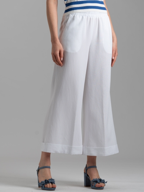 Pantalones anchos de mujer en mezcla de lino blanco 2