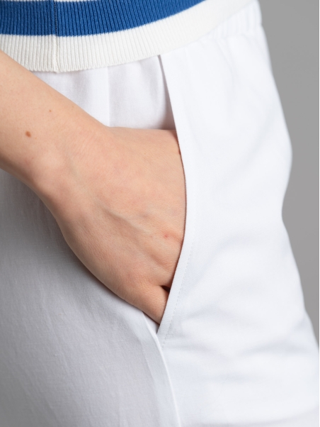 Pantalone donna misto lino bianco a gamba larga