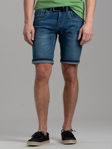 Bermuda uomo cinque tasche in denim con nastri applicati